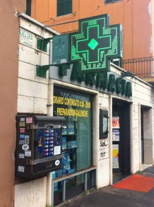 Stores with a green cross outside of them are pharmacies in Italy