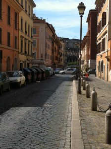 View walking out of the Hostaria Isidoro towards the Colosseum in Via di San Giovanni in Laterano
